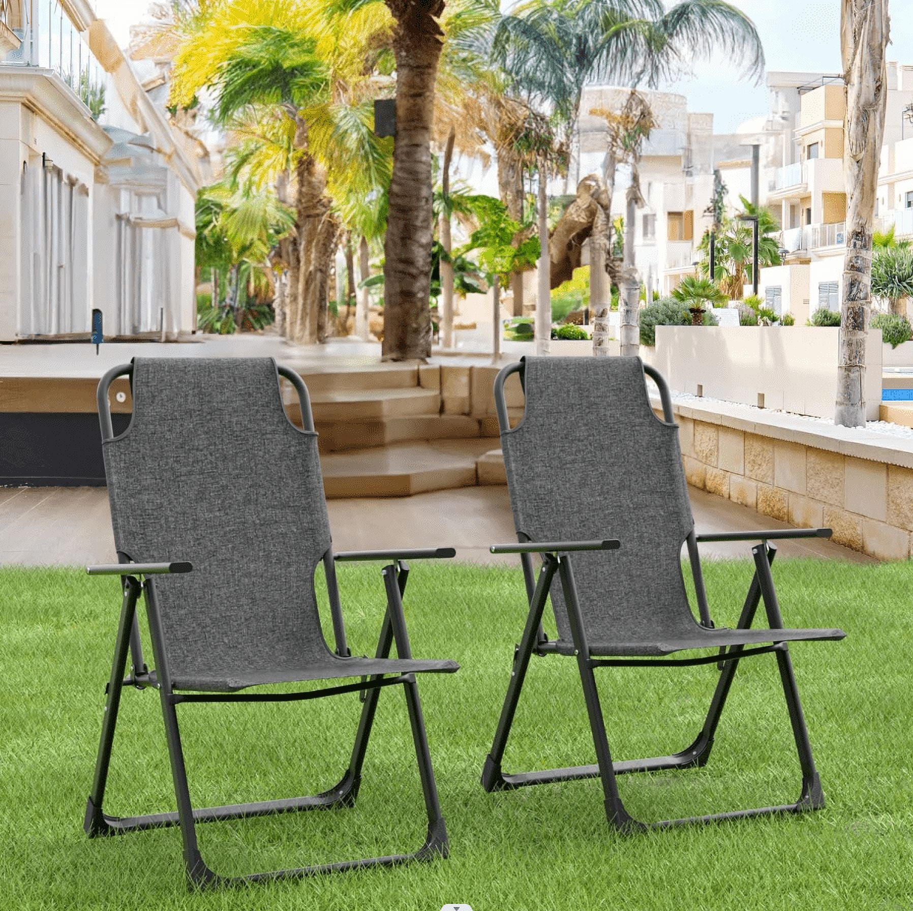Amopatio Outdoor Folding Patio Sling Chairs Set of 2, Adjustable Recliner for adult, for Outdoor Camping Garden,300LB