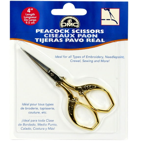 DMC Stainless Steel Gold Plated 4" Peacock Embroidery Scissors, 1 Each