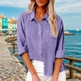 thumbnail image 2 of Women’s Blouses Linen Bluse – Locker sitzende Kurzarm Tunic Top mit V‑Neck Perfekt als Beach Vacation und Weekend Tops Womens Loose Buttons Down Pocket Blouse Solid Casual Long Sleeve Shirt, 2 of 5