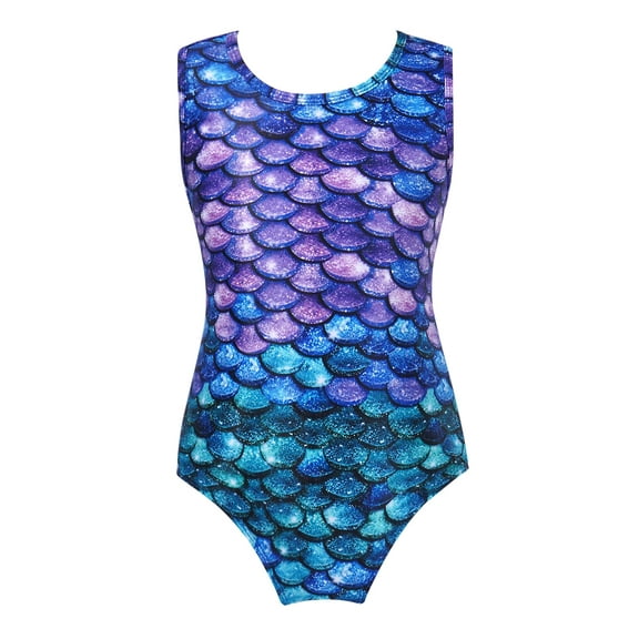 Aislor Kids Girls Athletic Leotard Gymnastics One Piece Sleeveless Ballet Bodysuit Dance 4-16 A Colorful Fish Scales 6