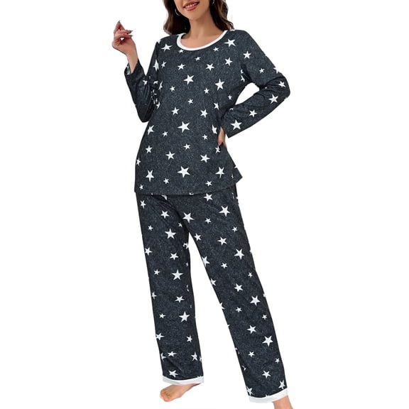 MecTo Pajamas for Women Sets Valentines Lady Pajama 2 Piece Solid/Printing Long-Sleeved Suit Pj Set Women’s Day Gift