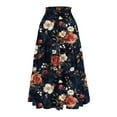 thumbnail image 3 of Yucgh Women's Floral Print Midi Skirt with Drawstring Elastic Waist, Casual Bohemian Skirt, A-line Summer Skirt with Pockets,Dark Blue,L, 3 of 7