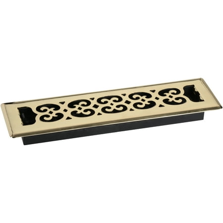 Brass Plated Steel Floor Register - Decor Grates® Scroll™ Steel Plated Brass 2 in. x 12 in. Floor Register