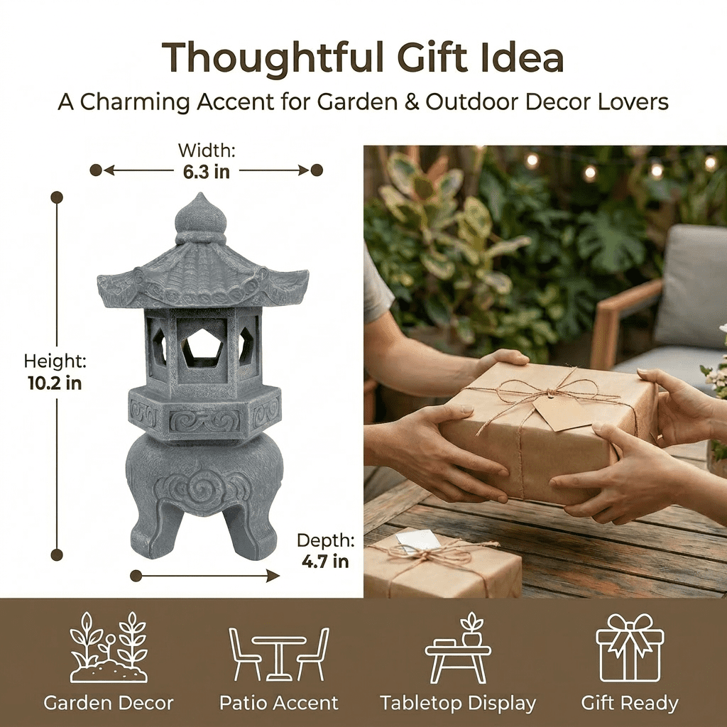 Lumiartisan Japanese Resin Lantern Garden Statue Zen Style - UV Resistant Lighted Roof Outdoor