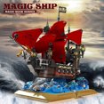 thumbnail image 2 of 966Pcs Pirate Ship Building Blocks Set with Book Base, Red Sail Model Kit with Wave Components, Creative Handmade Gift, Birthday Gift for Teens, 2 of 7