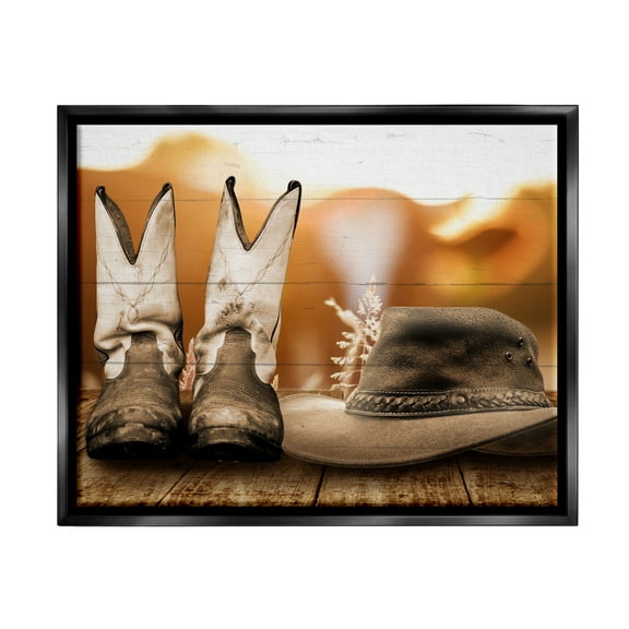 Stupell Industries Rustic Cowboy Boots Beauty & Fashion Painting Black Floater Framed Canvas Art Print Wall Art, 21 x 17