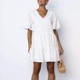 thumbnail image 4 of Fridja Womens Casual Short Sleeve Ruffle Solid Color V-Neck Loose Dress, 4 of 9