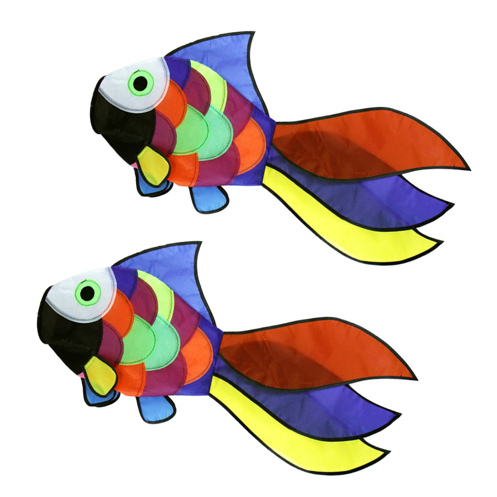 2pcs Rainbow Fish Kite Windsock Outdoor Garden Decor Kids Outdoor Toys Game 