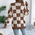 thumbnail image 3 of Checkered Jackets for Women, Plaid Color Block Long Sleeve Knit Cardigan Sweater Open Front Button Loose Outerwear New Plus Size Cardigan Fall Coffee L, 3 of 8