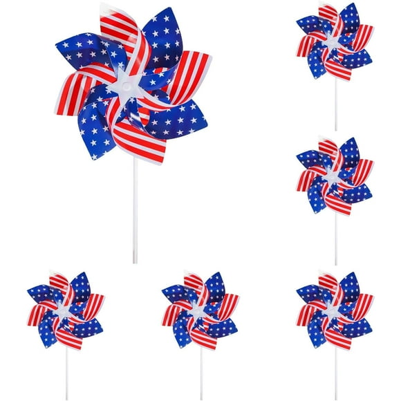 FYBTO American Flag Patriotic Pinwheels Independence Day Pinwheels US Stars and Stripes Pinwheels Garden Windmill Wind Spinner for Kids Adults Outdoor Garden Yard Lawn Birthday 8 Inch (10)-0626