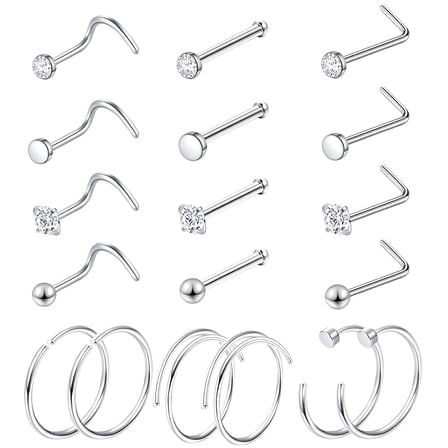 DESIGNICE 18PCS 316L Stainless Nose Rings Hoop Nose Studs Earrings Nose Piercing for Women Men