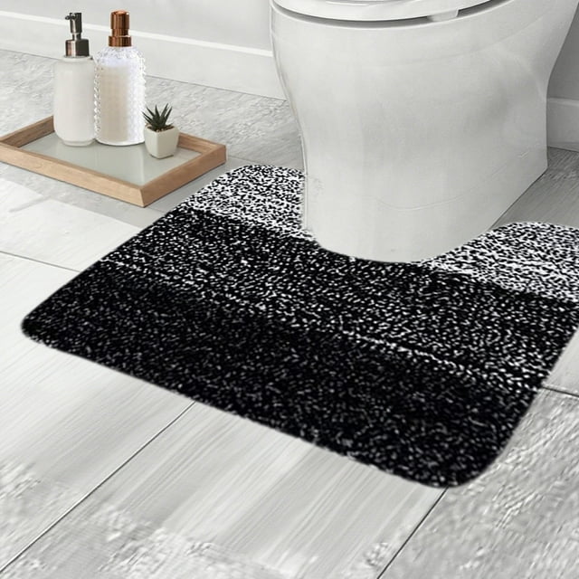COM1950s U Shaped Toilet Bath Mat,Non Slip Absorbent Bathroom Rug,Soft Microfiber Toilet Floor Mat with Latex Backing for Bathroom,Machine Washable,16X20 Inches