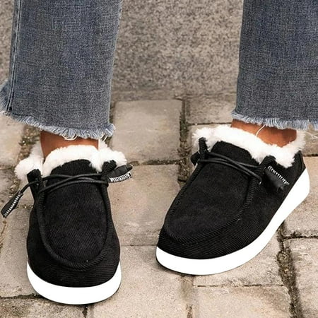 

Women s Warm Short Plush Winter Sliding Round Head Thick Soled Cotton Shoes Black