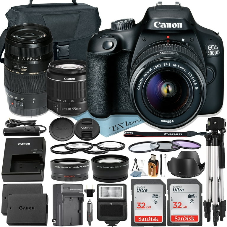 Canon EOS / T100 Camera W/18-55mm & 70-300mm Lens+SanDisk 32GB + Tripod + ZeeTech Accessory Kit - Walmart.com