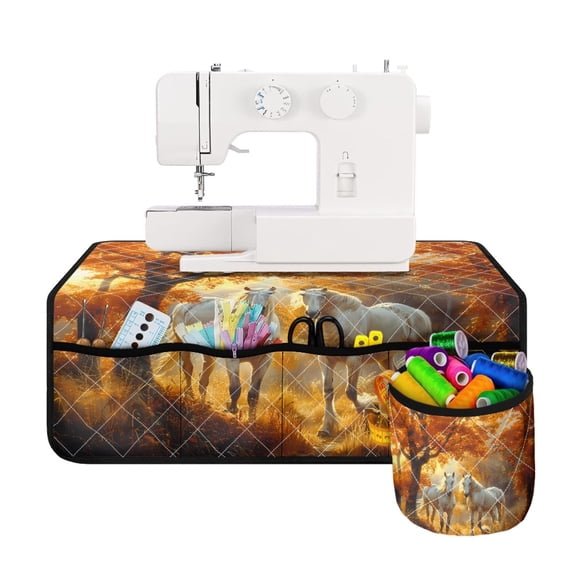 HELLHERO Autumn Horse Pattern Design Sewing Machine Mat Lightweight with Storage Cylinder Non Slip to Store Bobbins for Most Sewing Machines