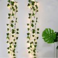 thumbnail image 1 of Hiedra artificial, [2 piezas] Cadena de luces de hojas de 2 m, plantas artificiales con 20 LED y hojas verdes, luces LED de enredadera para jardín, patio, hogar, patio, 1 of 5