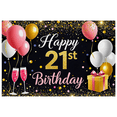 thumbnail image 2 of Sparkling Black Background Happy 21st Birthday Banner with Balloons Glasses and Gift Party Decoration Photography Prop Backdrop Birthday Party Supplies, 2 of 7