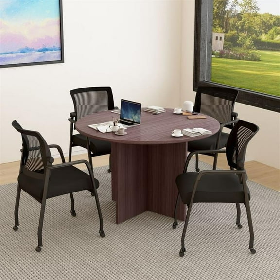 Boss Office Products 47"W Conference Table with 4 Mesh Chairs in Driftwood