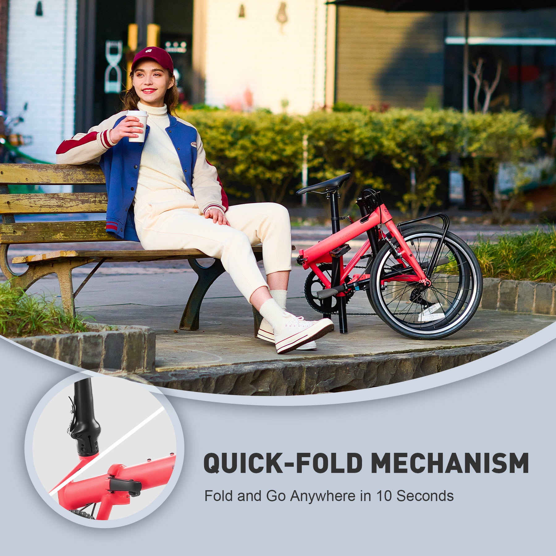 Birch 20 Inch Folding Bike for Adult Shimano 7 Speed with Front Storage Rack Dual V Brakes 100 Preinstalled Pink Walmart