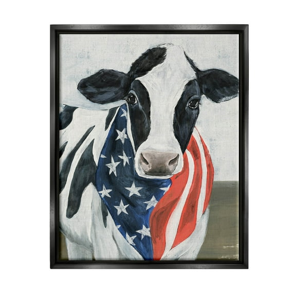 Farm Cow American Flag Animal Animals & Insects Graphic Art Jet Black Framed Art Print Wall Art