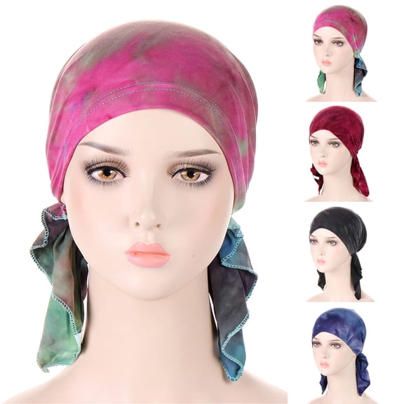 Women's Tie Dye Turban Cap Casual Headwrap Stretchy Muslim Style Headwear
