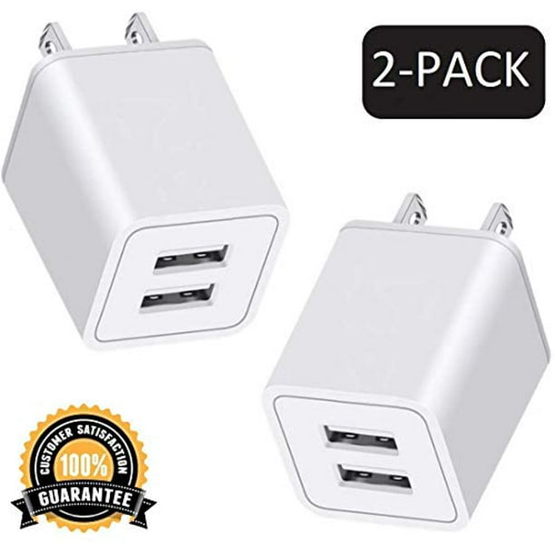 Azotado por el viento trama fuegos artificiales 12W USB Wall Charger 2-Pack with Dual Port 2.4A/5V USB Plug, Power Adapter  Charging Block Cube Compatible with iPhone X/8/7/6/6S Plus, X Xs Max XR,  iPad, Samsung, Android, and More (White) -