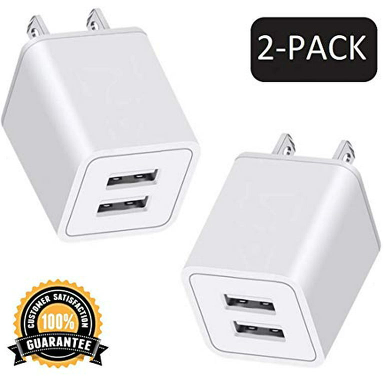 Burger Nægte web 12W USB Wall Charger 2-Pack with Dual Port 2.4A/5V USB Plug, Power Adapter  Charging Block Cube Compatible with iPhone X/8/7/6/6S Plus, X Xs Max XR,  iPad, Samsung, Android, and More (White) -