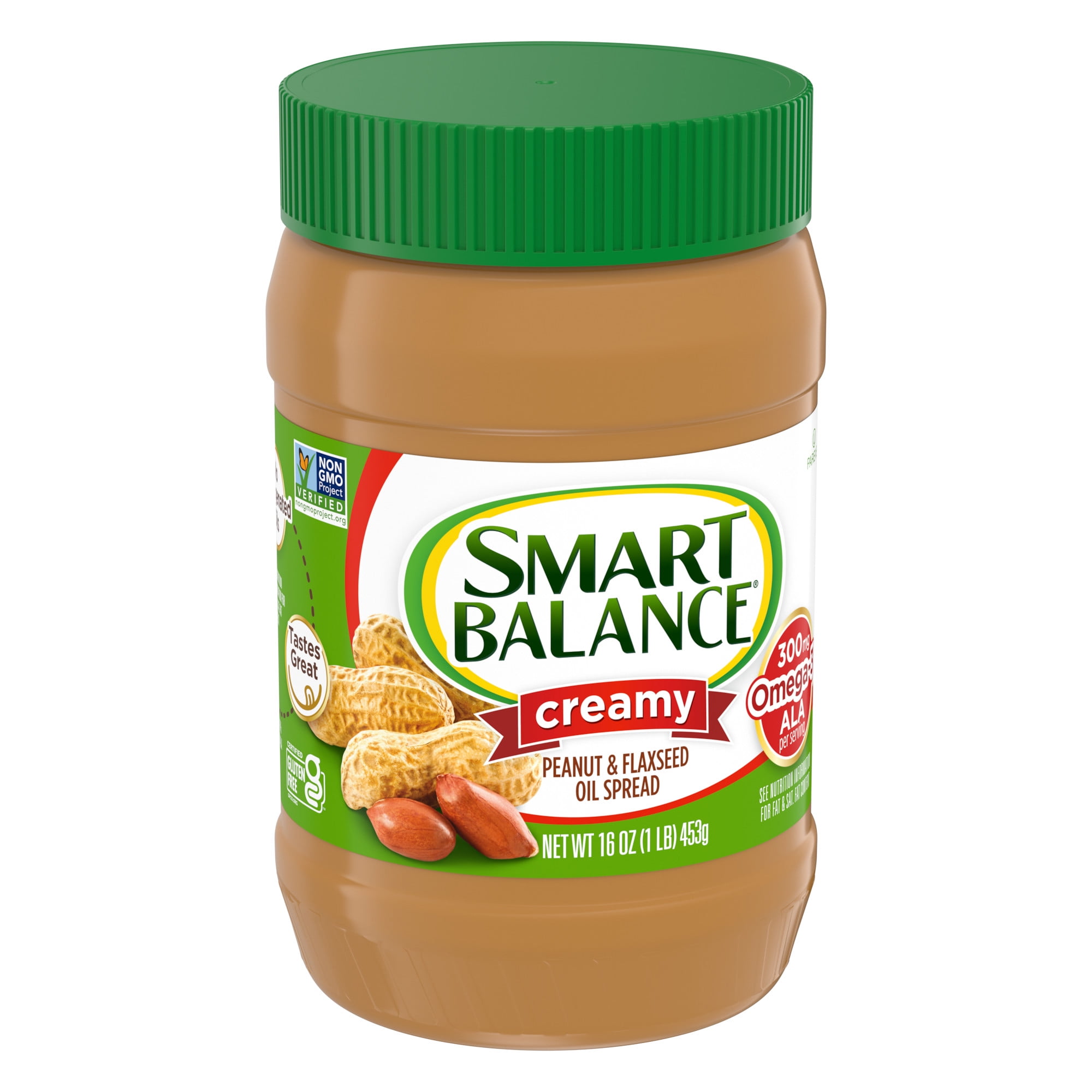 Smart Balance Creamy Peanut and Flaxseed Oil Spread, Peanut Butter Alternative, 16 oz Jar