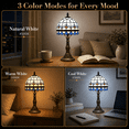 thumbnail image 2 of MEHOOM Tiffany Style Table Lamp, Stained Glass Shade, LED 3-Color Dimmable with Auto Timer, Table Lamps for Bedroom & Living Room (Blue), 2 of 10