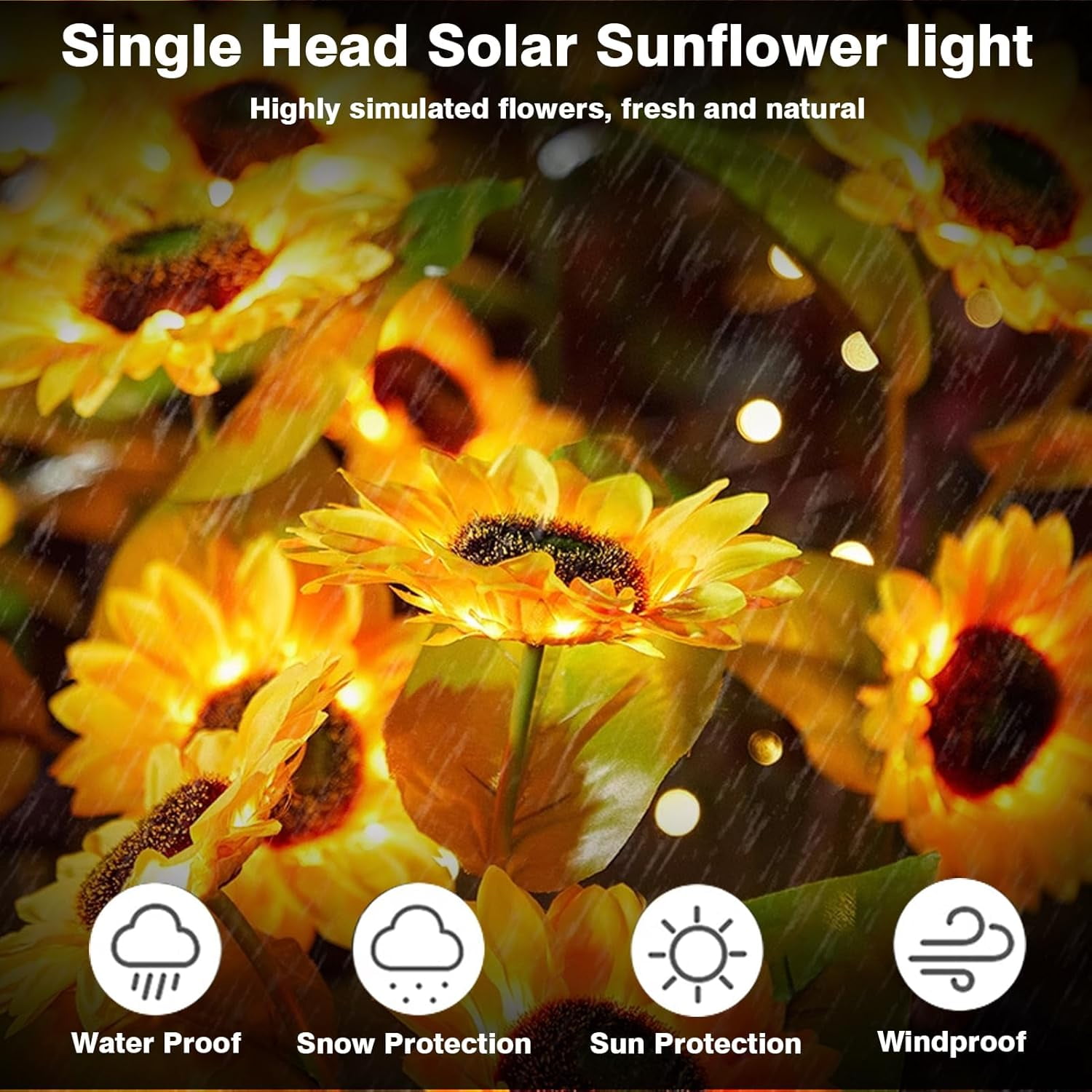 3 Head Solar-Powered Sunflower Lights - High - Simulation, IP44 Waterproof, Ideal for Outdoor Decoration,3 pack