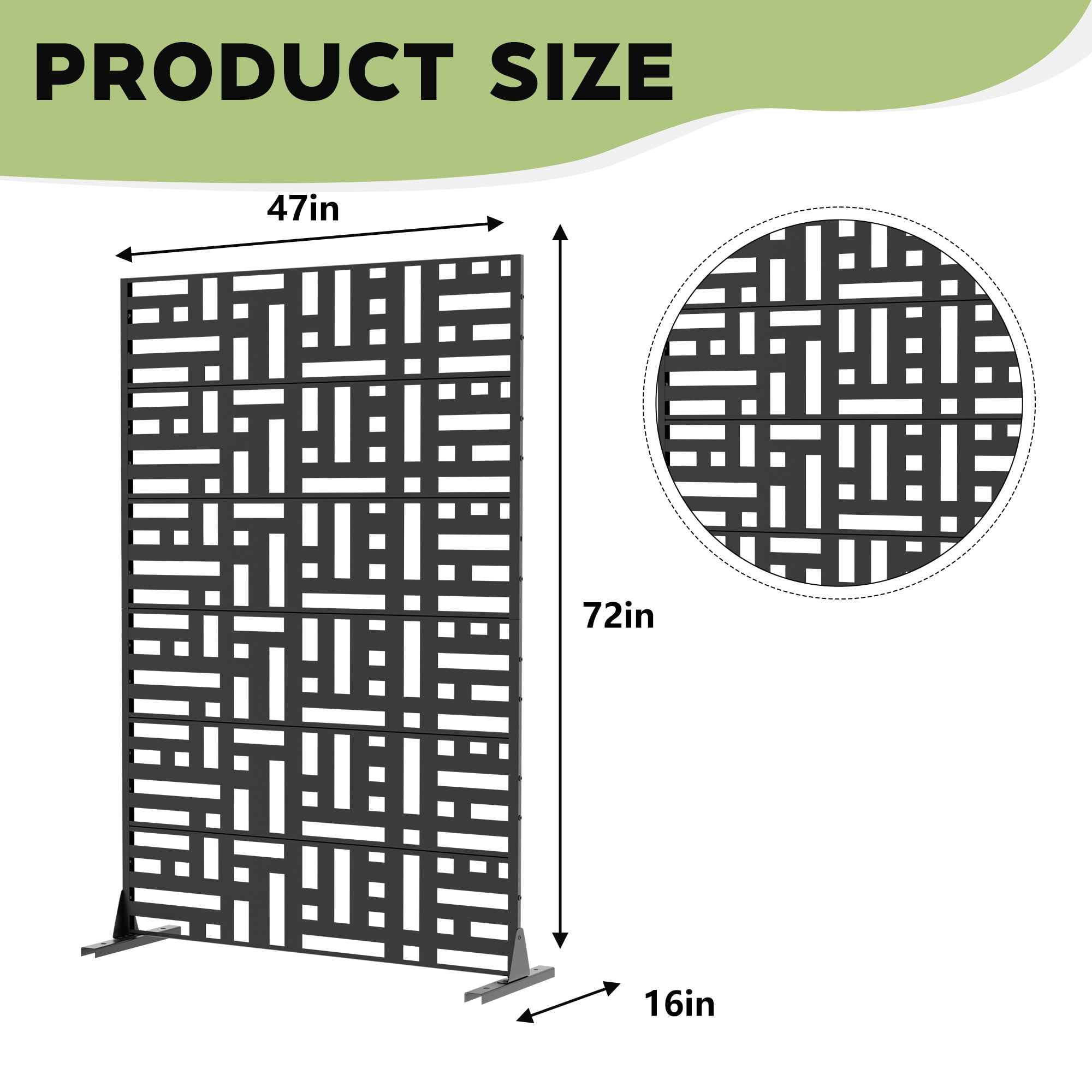 MAYEERTY 72"x47" Privacy Screen, Black Street Pattern 6-Panel Galvanized Steel Screen, Decorative Cutout Fence for Outdoor Patio Yard