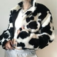 thumbnail image 2 of DDAPJ pyju Winter Cropped Fleece Jackets for Women on Clearance,Cute Cow Print Teen Girls Open Front Cardigan Coats Long Sleeve Stand Collar Fuzzy Sherpa Jacket Y2K Short Trendy Tops, 2 of 8