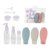 Unique Bargains 8 Pcs Travel Container Set Reusable Travel Bottles Set Purple Beige