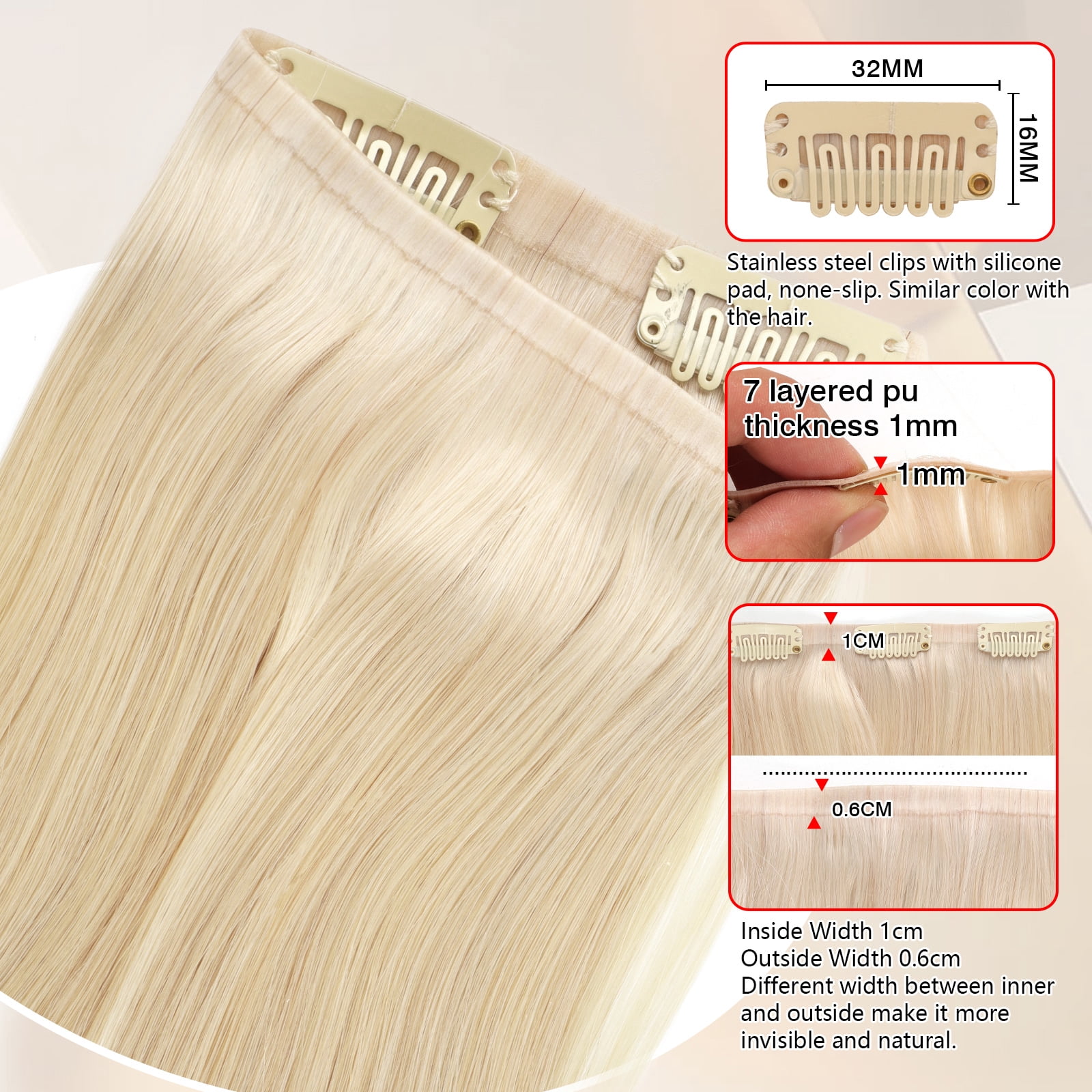 PU Clip In Hair Extensions 60# 160g 18inch
