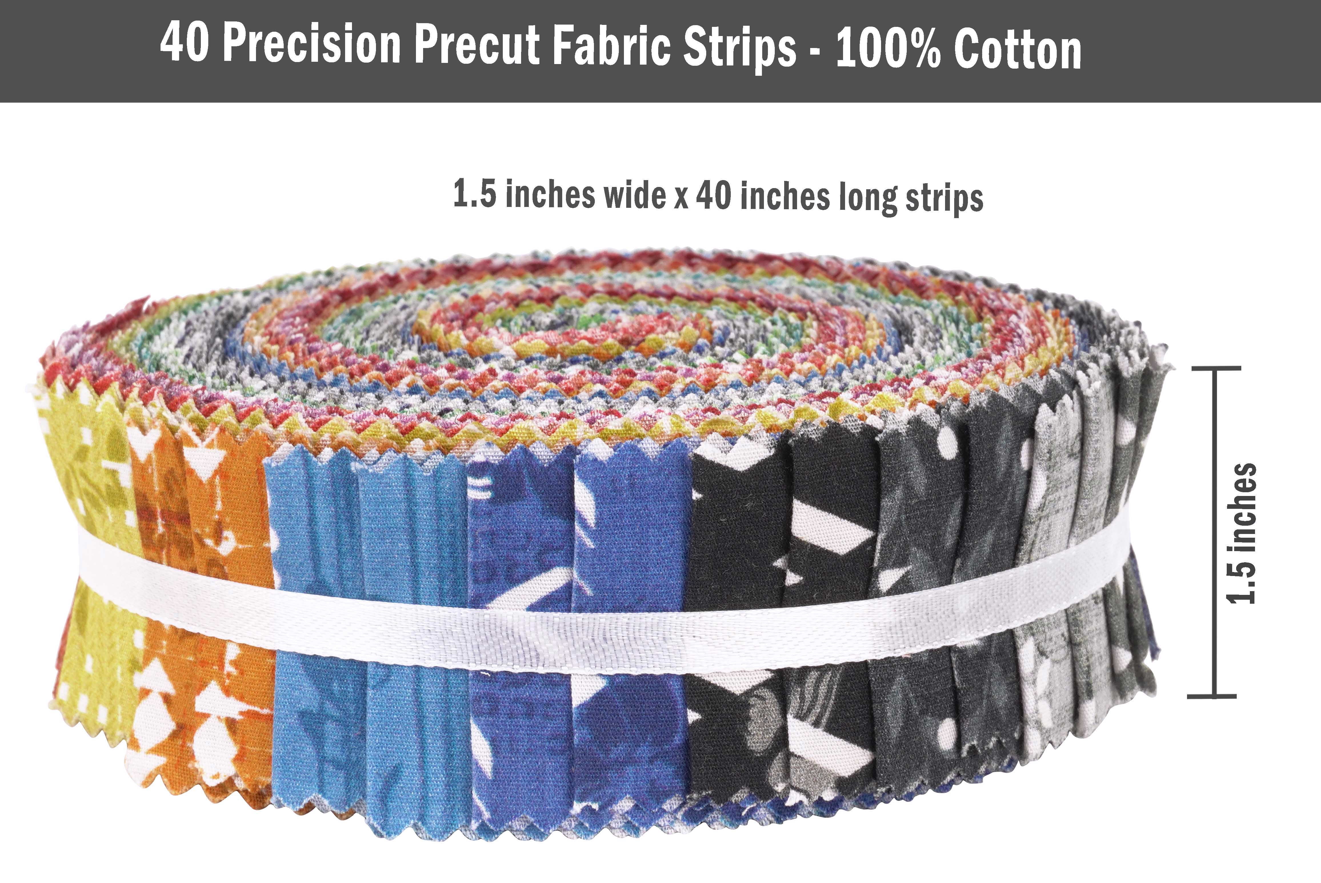 Soimoi 40Pcs Geometric & Texture Print Precut Fabrics Strips Roll Up 1.5x42inches Cotton Jelly Rolls For Quilting - Multicolor