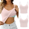thumbnail image 2 of Ruyang 2pcs Women Summer Tank Tops Adjustable Strap Sleeveless Basic Solid Camisole V Neck Camisole With Built In Padded Bra Vest, 2 of 5