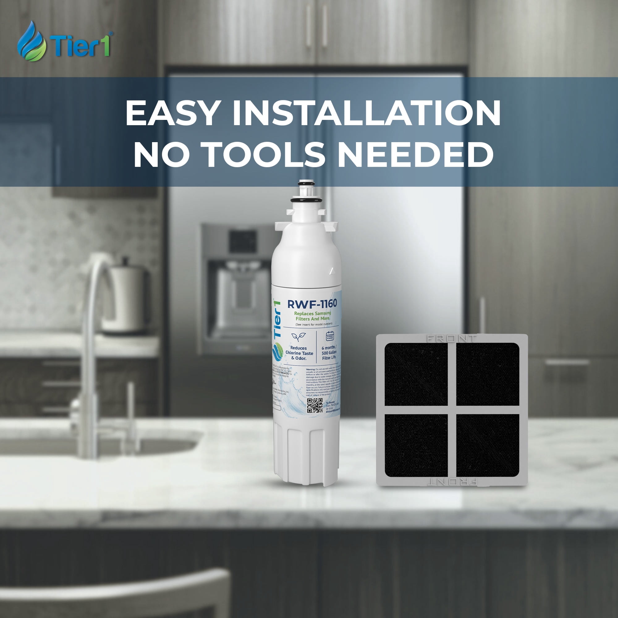 Tier1 RWF1160 ADQ73613401 Refrigerator Water & Air Filter Combo | Replacement for LG LT800P, 46-9490, fl-rf20, LT120F | Up to 12 Months Supply | Easy Install | Odor Control | Clean Water (2-pk)