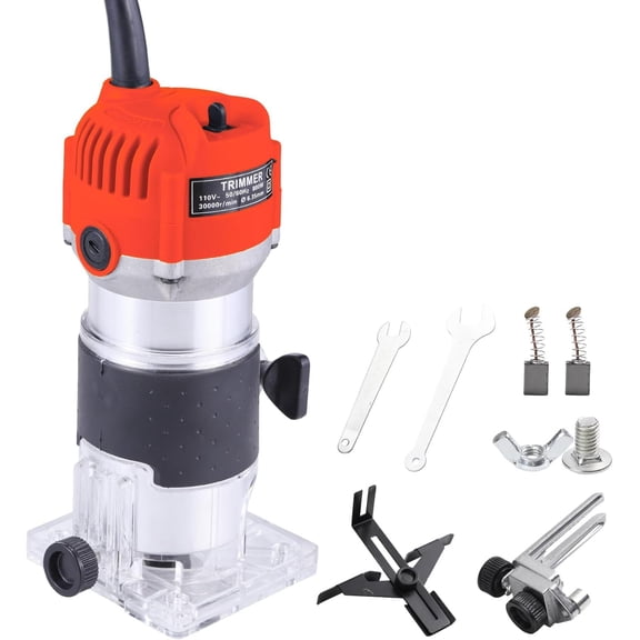 Router Tool, 110V 800W Compact  Router Tool for Woodworking, Electric Hand Trimmer 30000R/MIN Compact Edge Laminate (Red)