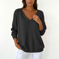 thumbnail image 2 of Tqcoqu Women's V‑Neck Knit Sweater, Solid Color Drop Shoulder Long Sleeve Loose Pullover Top, Fall 2026 Going Out Casual Blouse, 2 of 10