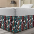 thumbnail image 1 of Birds Bed Skirt, Funny Winged Animals Pattern on Vertical Striped Geometric Branches, Elastic Bedskirt Dust Ruffle Wrap Around for Bedding Decor, 4 Sizes, Plum Turquoise and Salmon, by Ambesonne, 1 of 2