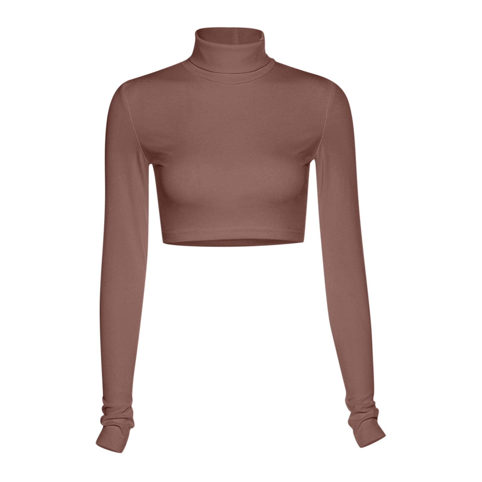 Women Long Sleeve Crop Top Turtleneck 
