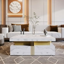 Modern White Square Storage Coffee Table with 4 Gold Accented Drawers