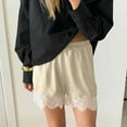 thumbnail image 6 of Ahabrexf Casual Shorts for Women,Fashionable Lace and Satin Elastic Waist Sleepwear Home Shorts with Flat Hem, 6 of 9
