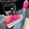 thumbnail image 2 of Women Shoes Fashion Solid Color Leather Round Toe Lace Up Platform Casual Shoes light up shoes for girls white leather shoes platform shoes for women womens platform shoes Hot Pink 6, 2 of 5