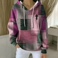 thumbnail image 2 of Arlun Oversized Faith Cross Print Striped Hoodies for Women Loose Comfy Long Sleeve Pullover Sweatshirts Fall Christian Drawstring Hooded Pullovers with Pocket Pink XXXXXL, 2 of 4