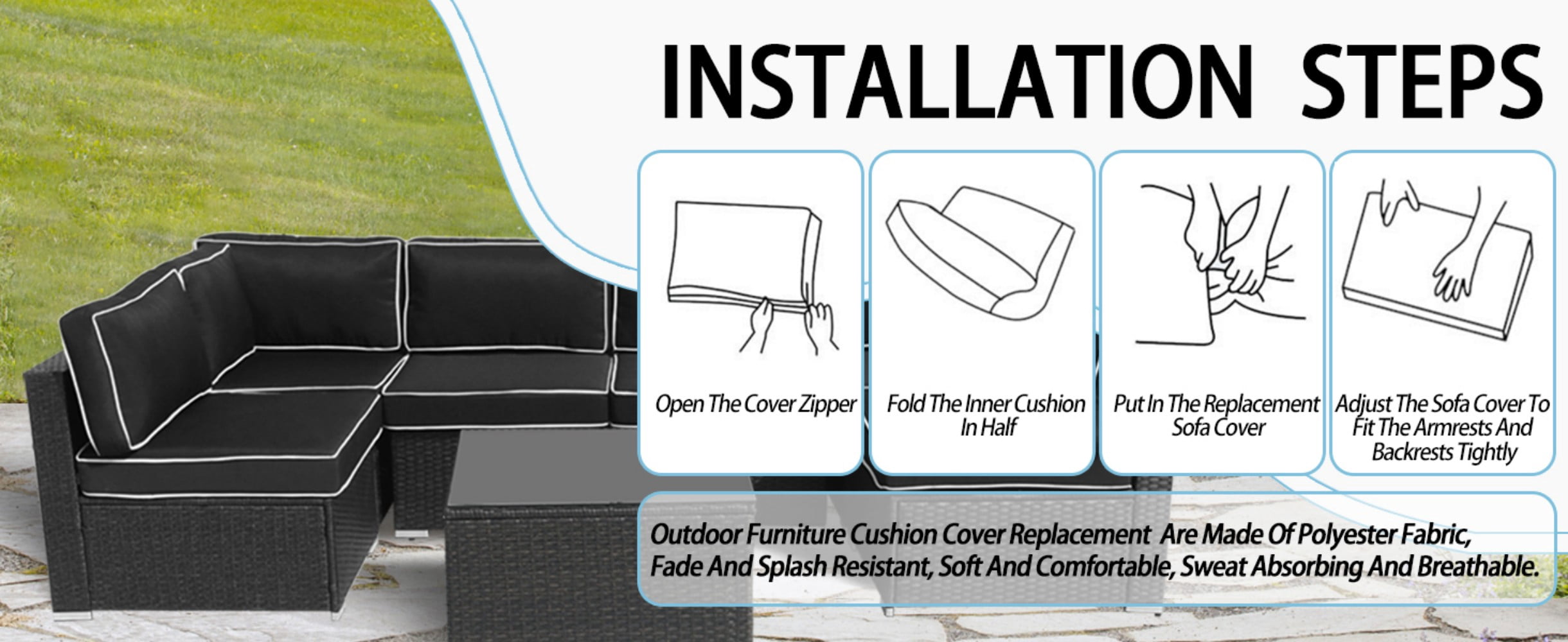 FKS LIFE 14-Piece Waterproof Patio Cushion Covers Set, Fade-Resistant Outdoor Cushion Slipcovers for Patio Furniture & Living Room, Versatile Replacement Covers for Couches, Chairs(25x25x3.15)