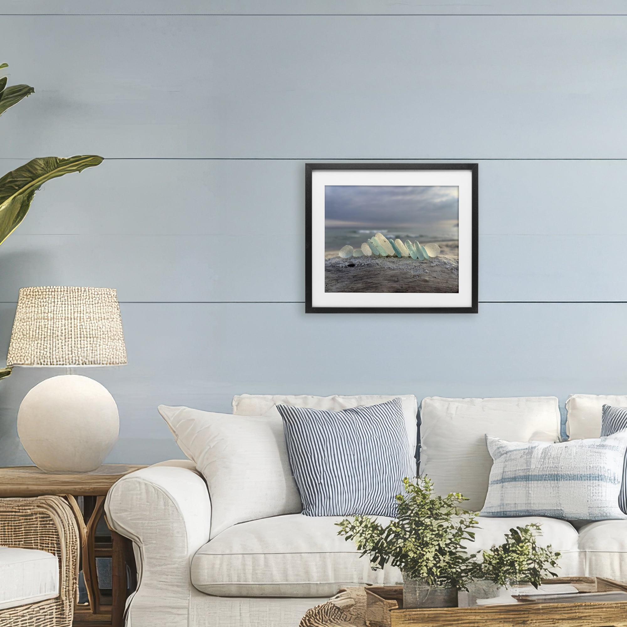 Stupell Industries Sea Glass On Driftwood Black Framed Print Under Glass, design by LMarie Allen