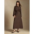 thumbnail image 2 of Brown Round Neck Batwing Sleeve Elegant Midi Dress For Women, 2 of 7