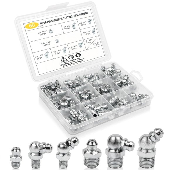 Kit de accesorios de engrase Akeoil, 60 unidades, BSP de 1/4 y 1/8 pulgadas con funda