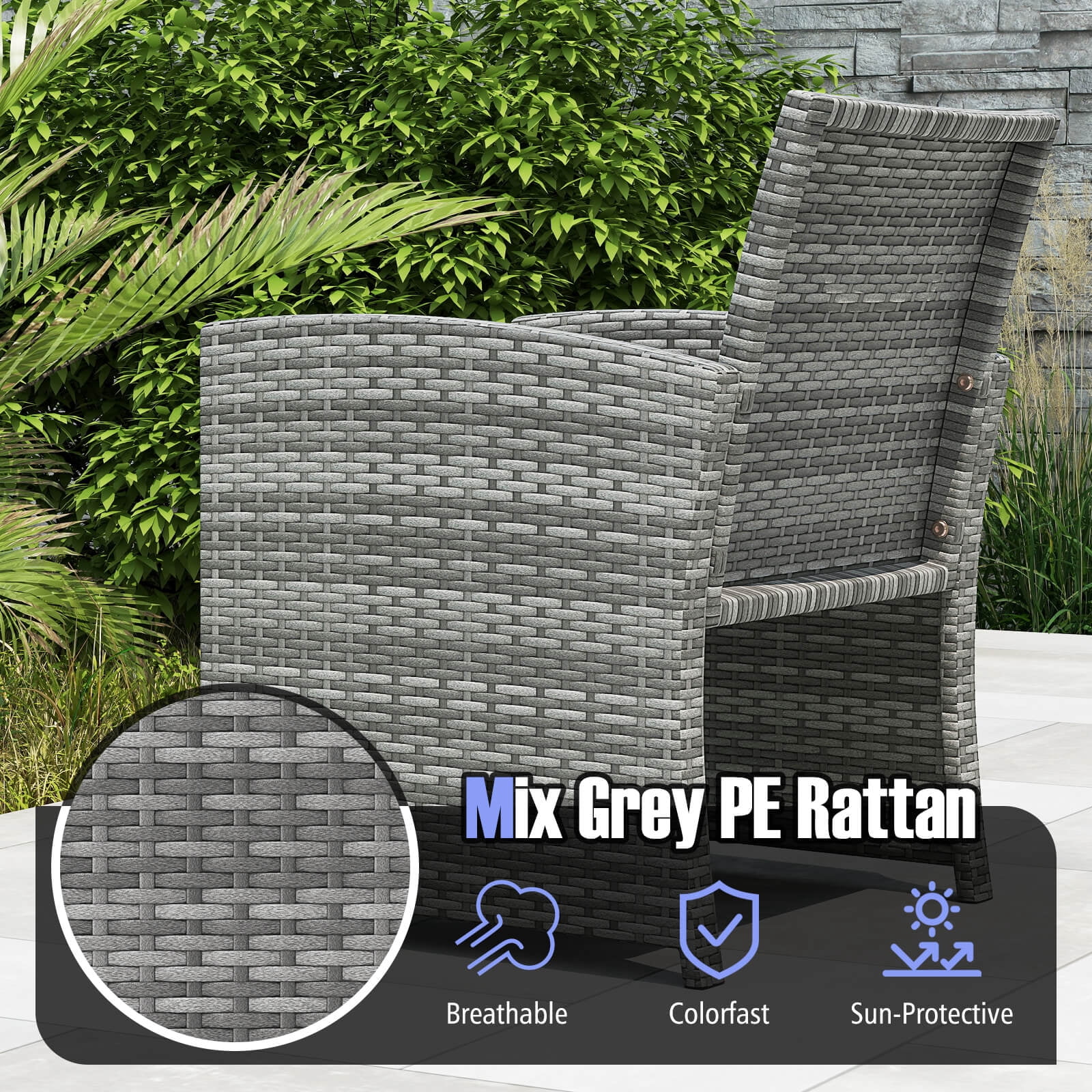 Costway 3 PCS Patio Furniture Set with Tempered Glass Coffee Table & Soft Seat Cushions Black